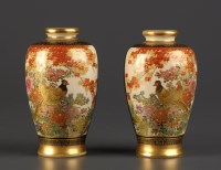 Lot 467 - A pair of Satsuma vases, of baluster form,...