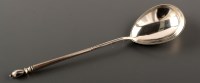 Lot 957 - A Russian silver serving spoon with oval bowl,...