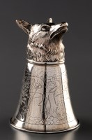 Lot 969 - A Dutch fox's head pattern stirrup cup,...