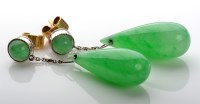 Lot 1082 - A pair of jadeite earrings, c.1900, of pendant...