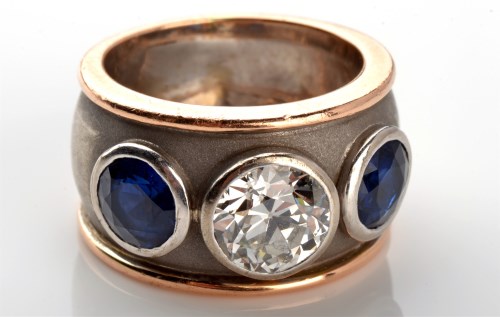 Lot 1095 - A sapphire and diamond ring, the old brilliant...
