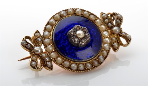 Lot 1106 - A late Victorian enamel, pearl and diamond...