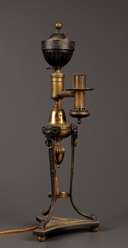 Lot 1228 - A regency bronze and ormolu oil lamp,...