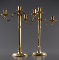 Lot 1244 - A pair of 19th Century brass three-light...