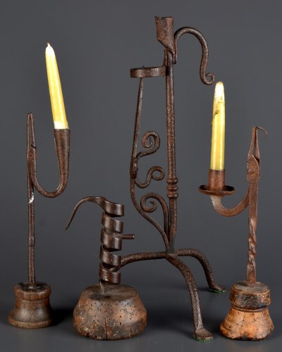 Lot 1268 - Four 18th Century rush lights, to include: one...