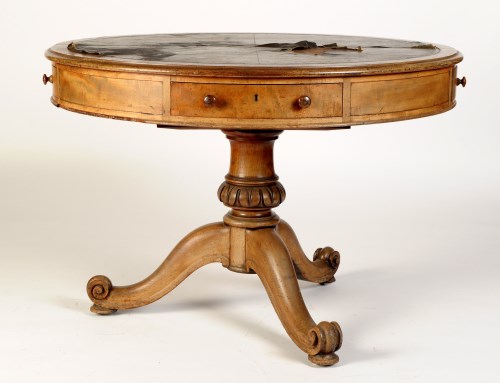 Lot 1347 - † A Victorian walnut circular-shaped drum...