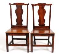 Lot 1419 - A pair of 18th Century oak solid seat chairs...