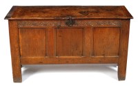 Lot 1420 - A 17th Century oak coffer with rectangular lid...