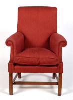 Lot 1486 - A Georgian mahogany easy chair covered in...