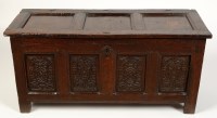 Lot 1488 - A late 17th Century oak coffer with panelled...