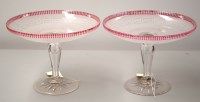 Lot 1561 - A pair of frosted glass tazzas, Greek key...