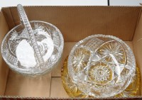 Lot 1673 - A cut glass cake basket; a moulded glass bowl;...