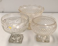 Lot 1680 - Three cut glass pedestal bowls, two with...