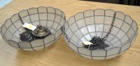 Lot 1683 - Two leaded opaque glass hanging light shades.