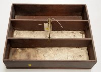 Lot 1685 - A stained oak cutlery tray with brass handle,...