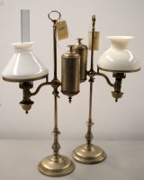 Lot 1740 - A pair of Student type oil lamps, with opaque...