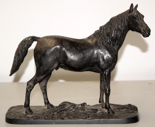 Lot 1755 - A cast iron horse sculpture painted black,...