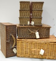 Lot 1786 - Four wicker picnic baskets, one in a bundle of...