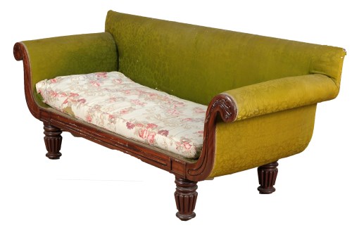 Lot 1871 - A Regency scroll-end settee, decorated with...