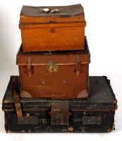 Lot 1943 - A leather covered tin trunk, inscribed 'Capt....