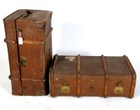 Lot 1946 - A canvas covered and ribbed trunk; together...