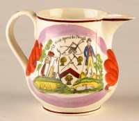 Lot 472 - A Creamware pink lustre jug, of baluster form,...