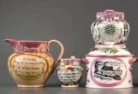 Lot 474 - Four pieces of North Shields pink lustre...