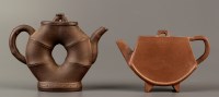 Lot 510 - A miniature Yixing teapot, the dark purple...