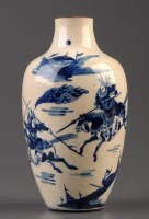 Lot 519 - A blue and white vase, painted with warriors...