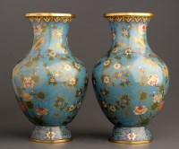 Lot 533 - A pair of baluster form cloisonne vases,...