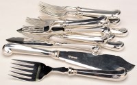Lot 589 - Six Elizabeth II fish knives; six fish forks;...