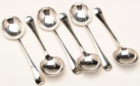 Lot 604 - Six George V soup spoons, by Viners, Sheffield...