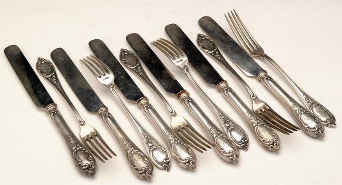 Lot 705 - Six Russian dessert forks; together with six...