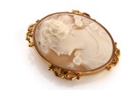 Lot 838 - A carved shell cameo brooch, the plaque...