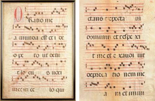 Lot 958 - Two double-sided leaves of music manuscript,...