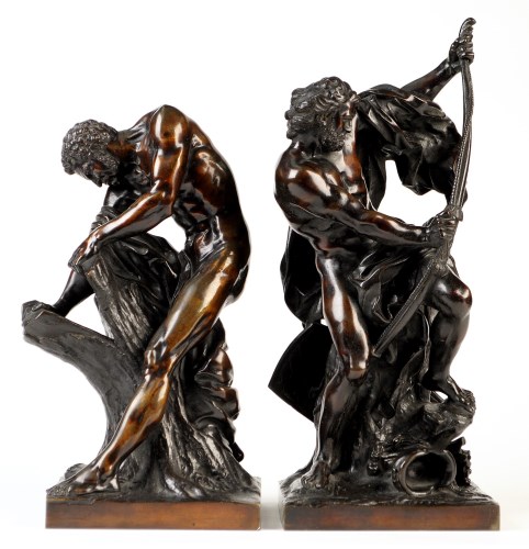 Lot 970 - A pair of classical patinated bronze statutes,...