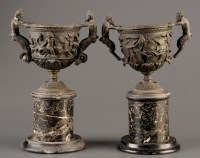 Lot 973 - A pair of late 19th Century bronze urns, one...