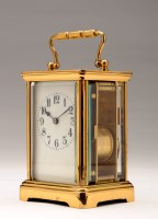 Lot 1017 - A French brass carriage clock, with enamelled...