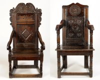 Lot 1130 - A late 17th Century high back open arm chair,...