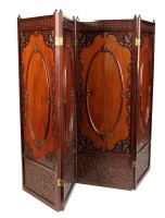 Lot 1148 - A mahogany four-fold screen, each panel...