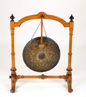 Lot 1155 - A Victorian oak gong stand with ebonised...