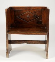 Lot 1191 - A small oak ecclesiastical chair, with solid...