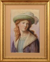 Lot 121 - Mary Burrow (1886-1969) ''THE GREEN HAT''...