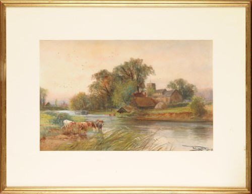 Lot 145 - Henry Charles Fox (1860-1925) CATTLE AT A...
