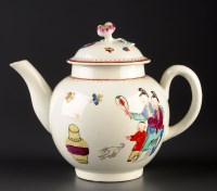 Lot 333 - A Worcester teapot, circa 1765, painted with...