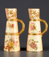 Lot 360 - Royal Worcester: a pair of jugs, blush ground...