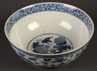 Lot 417 - A large blue and white export punch bowl, 18th...