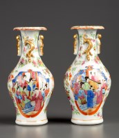 Lot 420 - A pair of Canton Enamel vases, 19th Century,...
