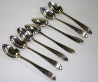 Lot 523 - Seven George III teaspoons, some stamped with...