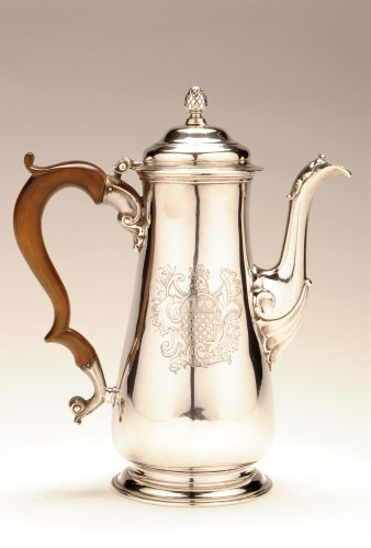 Lot 568 - A George II coffee pot, by John Langlands I,...